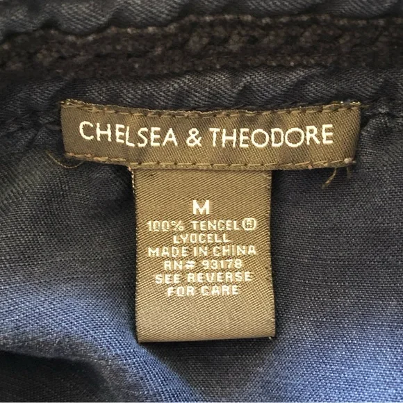 Chelsea & Theodore Flare Midi Dress Size M Tencel Pockets Roll Tab Sleeve Collar - Picture 2 of 12